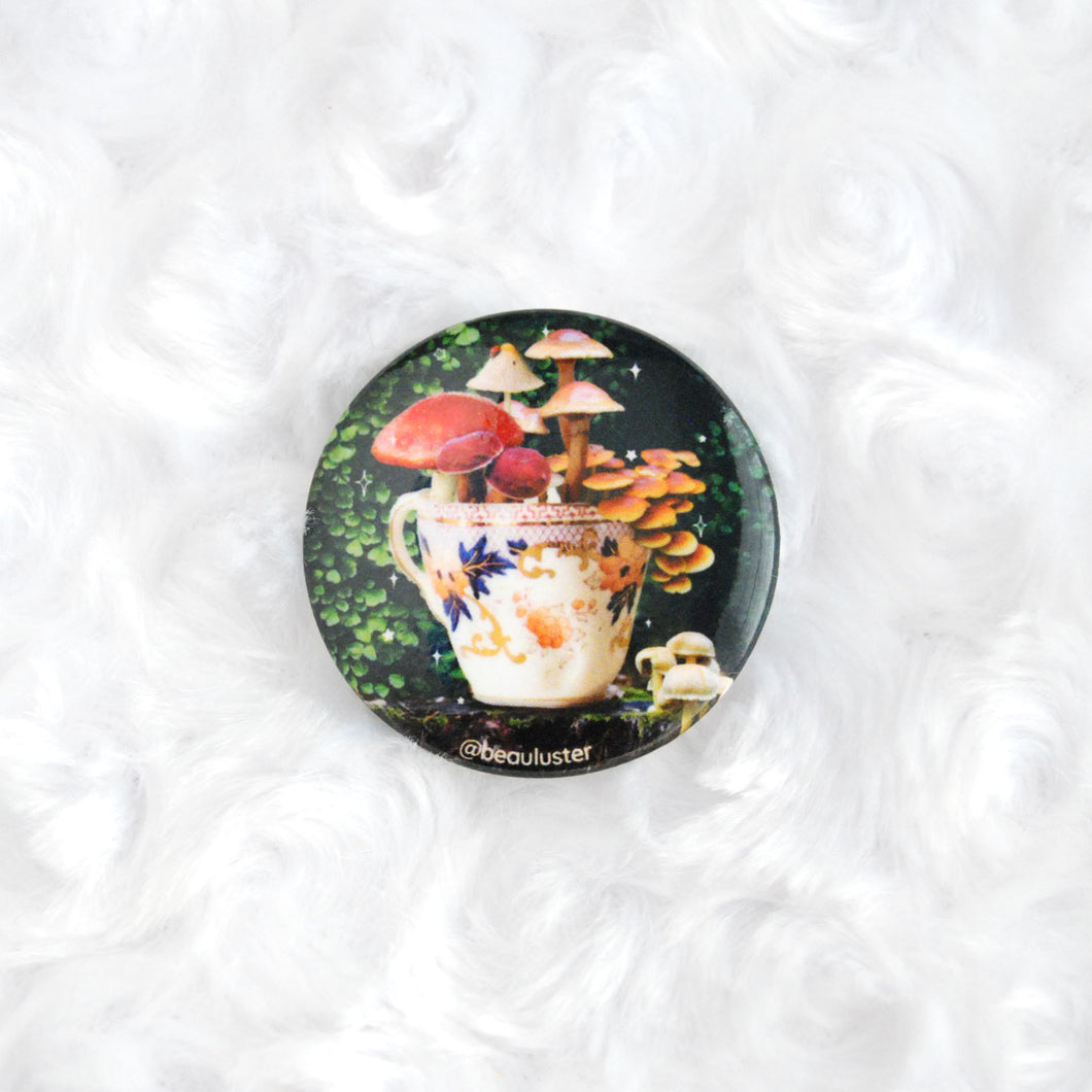 Mushroom Tea Button Pin