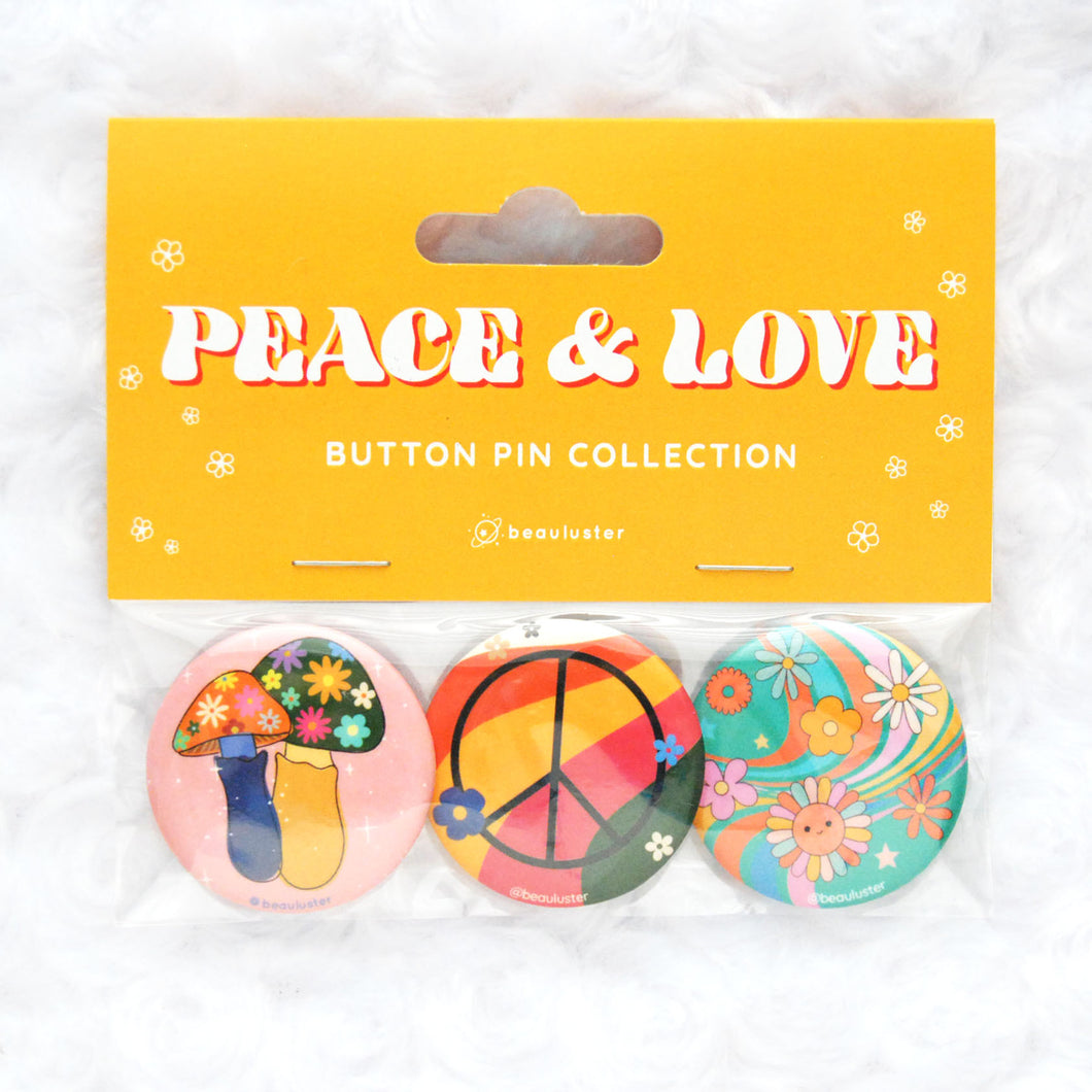 Peace & Love Button Pin Set