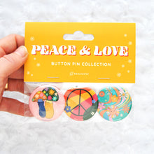 Load image into Gallery viewer, Peace &amp; Love Button Pin Set
